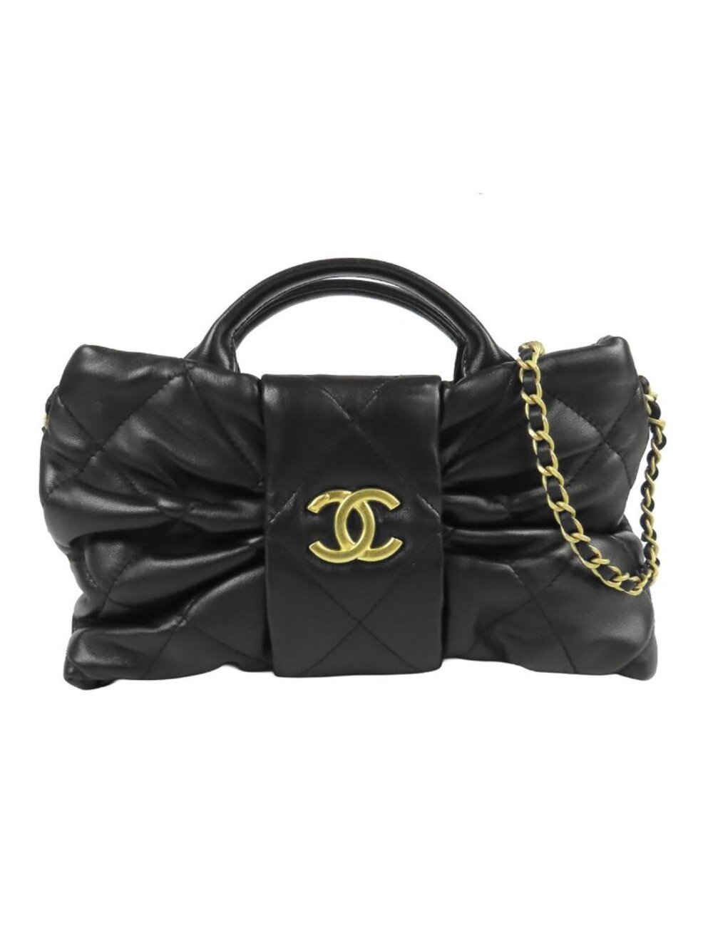 Chanel Mini Bow Black Shiny Lambskin Ribbon 2-Way Chain Shoulder Bag